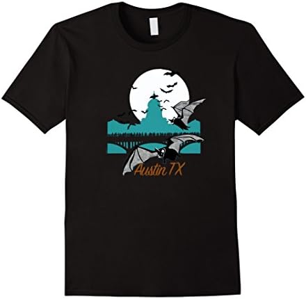 Men's Austin Texas Bats Over Bridge Graphic Tee Shirt Large Black