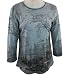 Jess & Jane Venice 3/4 Sleeve, Scoop Neck Collar, Rhinestone Studded Fashion Top, 100% Cotton - Light Blue