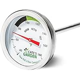 Compost Thermometer - Cate's Garden Premium Stainless Steel Bimetal Thermometer for Backyard Composting - 2 Inch Diameter Fahrenheit Dial, 20 Inch Temperature Probe