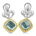 18K & Sterling Silver Fleur De Liz Blue Topaz Earrings