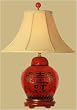 Fine Quality Wedding Gift Idea - 21" Lucky Red Lacquer Spice Jar Oriental Lamp w/ Happiness Symbol Blessing