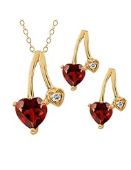 2.02 Ct Heart Shape Red Garnet Gemstone 14k Yellow Gold Pendant Earrings Set