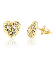 Kids Earrings Sterling Silver 14k Gold Plated Heart Screwback Childrens Earrings (Made with Swarovski Elements) kids, children, girls, baby- Chanteur