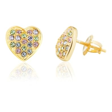 Cheap Girls Jewelry Kids Earrings Sterling Silver 14k Gold Plated Heart Screwback Childrens Earrings (Made with Swarovski Elements) kids, children, girls, baby- Chanteur For Sale