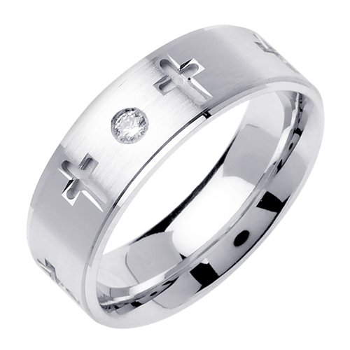 Elegant Diamond Wedding Bands With Comfort Fit 14K White Gold Can Also Be Made In Platinum or Other Colors 18K And 24K Is Also Available 7mm 0.06ct tw SI1 Clearity and H or I Color