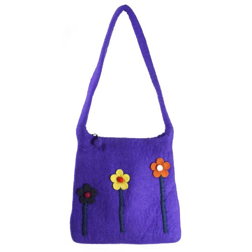 Earth Divas NFP-26-116 Purple Pressed Wool Shoulder Bag With Magentic Clasp