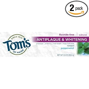 Tom’s of Maine Antiplaque and Whitening Fluoride-free Toothpaste, Peppermint, 5.5-Ounce (Pack of 2)