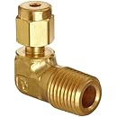 Parker A-Lok 2MSEL4N-B Brass Compression Tube Fitting, 90 Degree Elbow, 1/8" Tube OD x 1/4" NPT Male