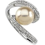 14K White Gold Freshwater Cultured Pearl & Diamond Ring