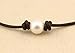 Cultured Freshwater Single Pearl Choker Necklace on Genuine Black Brown Leather Cord Jewelry for Women 18''