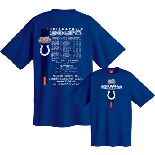 Buy Indianapolis Colts Super Bowl XLI Champions Schedule Short Sleeve Adult T-Shirt by Lee Sport