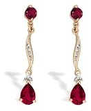 14K Yellow Gold Pear Created Ruby and Diamond Dangle Drop Earrings