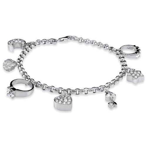 Sterling Silver Moon Ring Heart Key Star Charm Bracelet