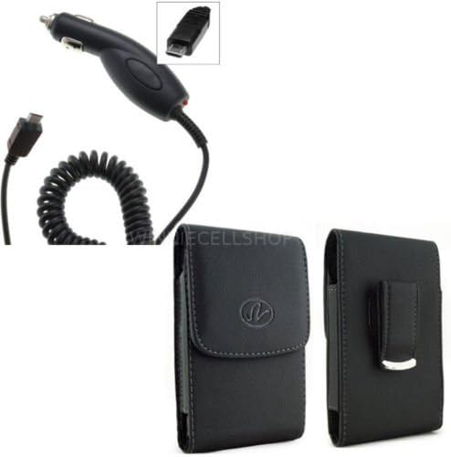 Car Charger + Vertical Leather Clip Case Pouch for LG Access L31G LTE-Auction4tech Brand