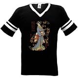 Japanese Geisha Mens Ringer Tattoo T-shirt, Old School Tattoo Style Design Mens V-Neck Geisha Shirt