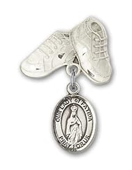 Sterling Silver Baby Badge with Our Lady of Fatima Charm and Baby Boots Pin
