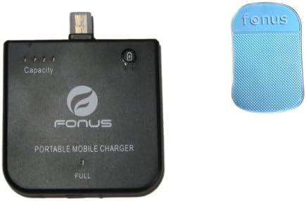 High Quality Micro USB External Rechargeable Back Up Battery Charger Portable Extended Mobile Power Pack (1900mAh) Black for US Cellular Samsung Mesmerize i500 (Galaxy S) (Package Includes a BLUE Non-slip car dash sticky mat)