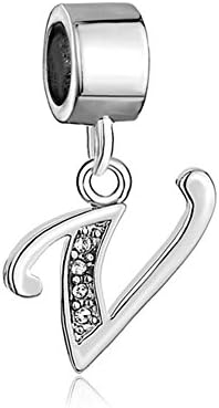Letter V Charms for Bracelet Clear Crystal Dangle Alphabet Beads
