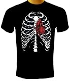 Red Heart Skeleton T-shirt, Skull T-shirt, Motorcycle T-shirt, Chopper T-shirts, Gothic T-shirts
