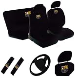 11PC FC Barcelona Low Back Seat Covers Bench Seat Cover Shoulder Pads Steering Wheel Cover Head Rest Covers Combo Kit