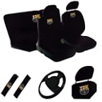 11PC FC Barcelona Low Back Seat Covers Bench Seat Cover Shoulder Pads Steering Wheel Cover Head Rest Covers Combo Kit