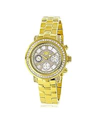 Luxurman Montana Ladies Diamond Watch 2ct Yellow Gold Plated Pink MOP
