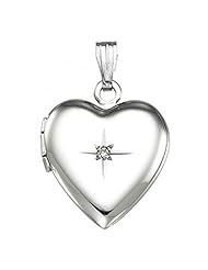 New Sterling Silver Heart Shaped Diamond Locket - 19mm