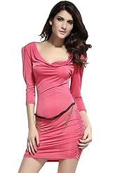 Cowl Neck Polyester Slit Party Dress/Mini Dress 