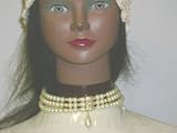 Nc121, Three Strand Simulated Ivory Pearl and Crystal Choker Necklace with Matching Earrings for Women and Teens