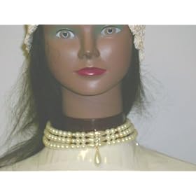 Click here to buy Nc121, Three Strand Ivory Fresh Water Pearl and Crystal Choker Necklace with Matching Earrings for... by Gita.