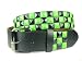Apparel : Snap On Punk Rock Black & Lime Green Star Studded Checker Board Pattern Leather Belt