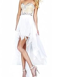 Strapless Lace-Up Beaded Cocktail High-Low-Hem Chiffon Evening Dress/Bridesmaid Dress/Prom Dress/Wedding Party Dress 