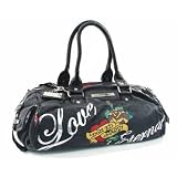 ED HARDY CHRISTIAN AUDIGIER SANDY CANVAS HANDBAG BLACK