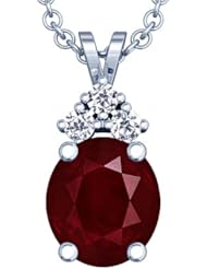 14K White Gold Oval Cut Ruby And Round Diamond Pendant