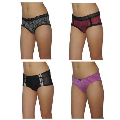 4 PACK: Ladies Marilyn Monroe Sexy Stretch Hipster Brief Panties Underwear / Knickers - Multicolor