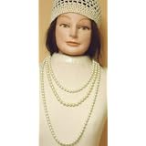 Sj.070, Set of Two One Strand Very Long Chain Shown Two Strand Other Medium Chain Simulated Ivory Pearl Necklace for Women and Teens Offered with Hand Crocheted Ivory Color Rayon Cotton Skull Cap