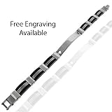 10mm Width ID 9 Inches Men's Stainless Steel Id Bracelet Unique Style and Look with Black Solid Rubber Links This Medical ID Includes FREE ENGRAVING