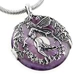 Detailed Sterling Silver Dancing Forest Fairy Among the Leaves and Stars on Genuine Amethyst Donut Slide Pendant