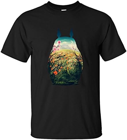 Men's My Neighbor Totoro Animated Film Short Sleeve Cotton T-Shirt black XL