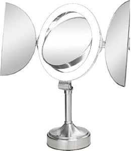 Zadro Surround Light Dual Sided Lighted Fluorescent Pivoting Mirror, Satin Nickel