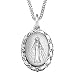 Sterling Silver Oval Miraculous Medal with Embossed Edge Necklace, 20"