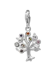 SilberDream Charm tree with colorful zirconia, 925 Sterling Silver Charms Pendant with Lobster Clasp for Charms Bracelet, Necklace or Earring FC722F