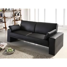 Ella Cube Black Faux Leather Futon Sofa Bed & Cushions - Back in Stock with Improvments!