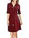 Allegra K Women's Roll Up Sleeves Multi-Pocket Safari Belted Collared Shirt Dress X-Large Burgundy
