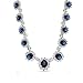 Bling Jewelry Vintage Antique Style Bridal Oval Crown Halo AAA CZ Royal Blue Simulated Sapphire Statement Necklace, Womens Wedding Silver Plated