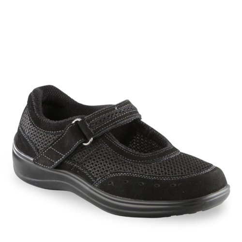 Orthofeet Women's 851 Mary Janes,Black Mesh/Suede,10.5 W US