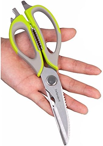 Kitchen Scissors Shears - DefenderX Multifunction Heavy Duty Come-Apart Kitchen Tool with Refrigerator Magnetic Holder,Green