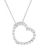 Sterling Silver 925 Clear CZ Angeled Open Heart Pendant with 18 Chain