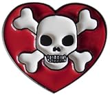 Mens Red Heart Skull and Crossbones Metal Belt Buckle