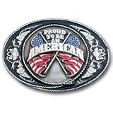Pewter Belt Buckle - Proud To Be An American - Pewter Belt Buckle